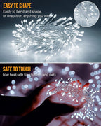 Pure White Battery Operated Fairy Lights, 2 Pack Totally 20 FT 240LED Twinkle Firecracker String Lights, Waterproof Cluster Lights for DIY Indoor Wreath Wedding Bedroom Christmas Decoration