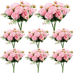 Geosar 8 Bundles Artificial Peonies Flowers Fake Silk Peony Bouquet Faux Peonies Flowers Bulk for Decoration Vase Floral Arrangements Wedding Party Table (Pink)