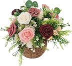 Artificial Flowers 25pcs Roses, Shade of Burgundy Foam Fake Rose Faux Flower for DIY Wedding Bouquets Bridal Shower Centerpieces Floral Arrangements Party Tables Home Decorations