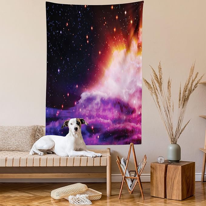 Ambesonne Outer Space Tapestry, Polar Aurora Borealis and Stars Like Nebula Astro Movements, Wall Hanging for Bedroom Living Room Dorm Decor, 60" X 80", Orange Purple