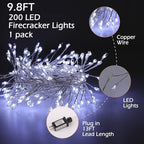 Fairy Lights Plug in, 10Ft 200LED Firecracker Firefly Lights with 8 Mode, Waterproof Silver Wire Cluster Starry String Lights for Ceiling Bedroom Window Wedding Christmas Tree Decoration, Pure White