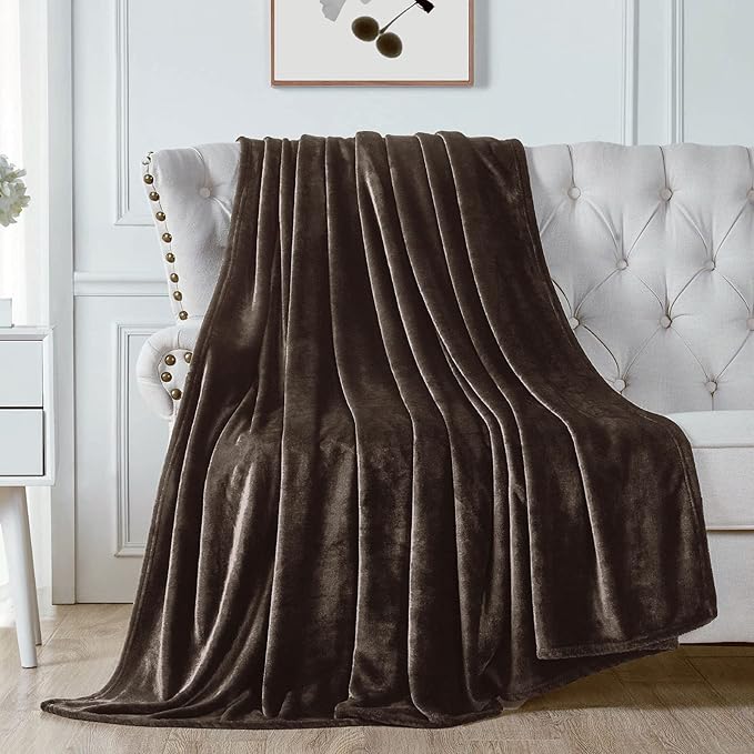 Walensee Fleece Blanket Plush Throw Fuzzy Lightweight (Throw Size 50x60 Brown) Super Soft Microfiber Flannel Blankets for Couch, Bed, Sofa Ultra Luxurious Warm and Cozy for All Seasons