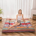 MAXYOYO Bohemian Retro Floor Mattress Vintage Floral Japanese Futon Mattress Roll Up Thicken Sleeping Bed Portable Camping Mattress Floor Lounger Couch Bed Pad, Twin Size