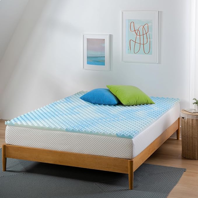ZINUS 1.5 Inch Swirl Gel Cooling Memory Foam Mattress Topper, Smaller, More Convenient WonderBox Packaging, Cooling, Airflow Design, CertiPUR-US Certified, Queen