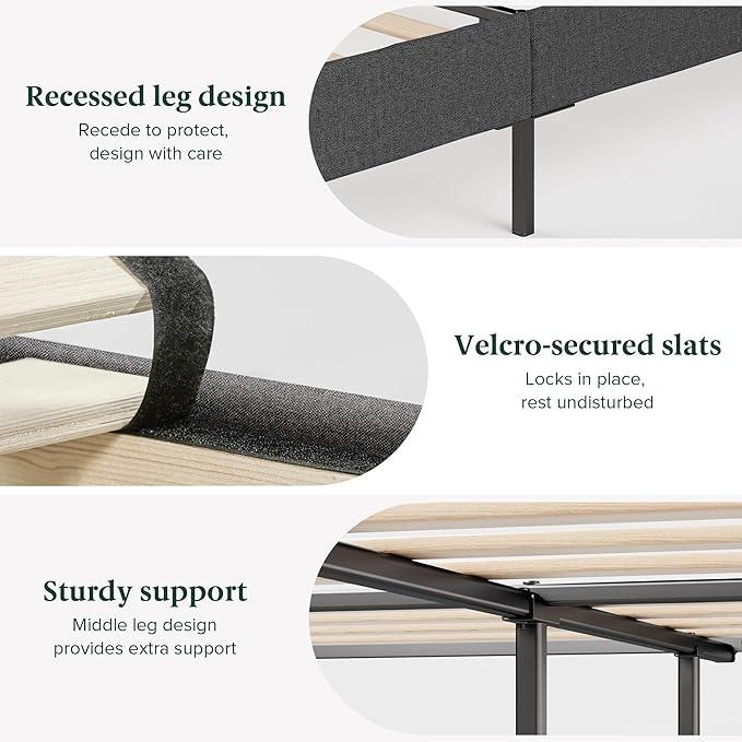 ZINUS Queen Maya Upholstered Bed Frame with Asymmetric Headboard, Durable Wooden Slats, Sturdy Framework, Noise Free Sleep, No Box Spring Needed, Easy Assembly, Eco Friendly Packaging, Dark Grey