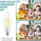 Cotanic Dimmable E12 Candelabra LED Bulb 5000K Daylight 60W Equivalent, Ceiling Fan Light, Type B Candle C35 Filament Chandelier Clear Glass, 600LM, 6 Pack