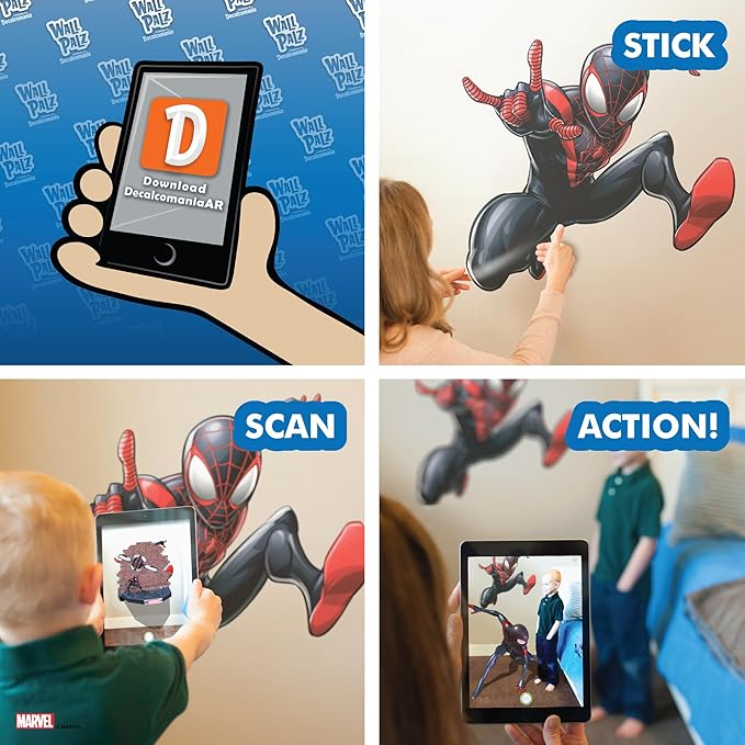 Wall Palz Marvel Miles Morales Wall Decal - Marvel Wall Stickers with 3D Augmented Reality Interaction - 21" Spider-Man Peel and Stick Bedroom Decor