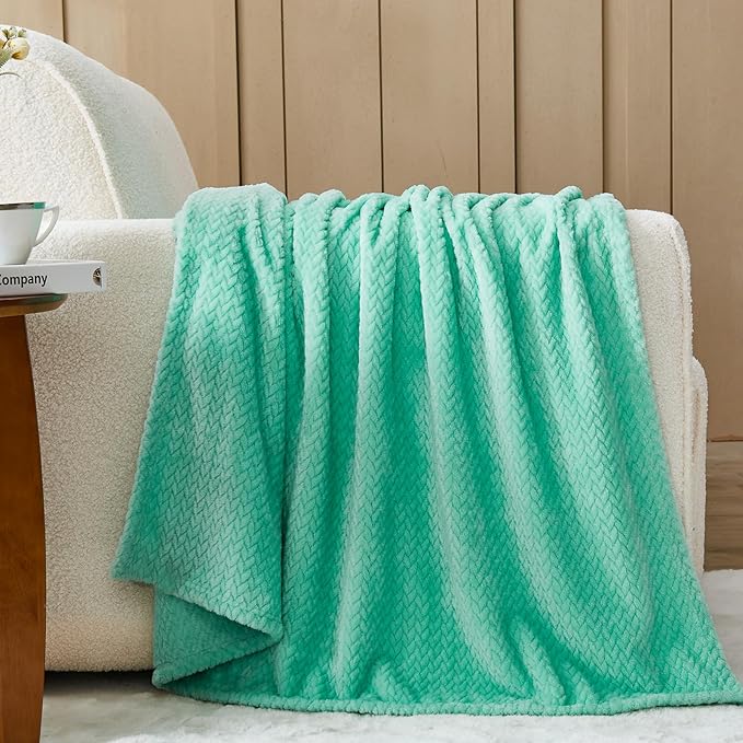NEWCOSPLAY Super Soft Throw Blanket Aqua Premium Silky Flannel Fleece Leaves Pattern Lightweight Bed Blanket All Season Use (Aqua, Throw(50"x60"))