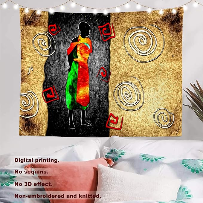 Batmerry African Ethnic Retro Tapestry,Vintage Motive Oil Landscape Fashion Wall Art Hanging Decoration Polyester Fiber White Ruffled Around for Dorm Room Bedroom Living Room, 51.2x59.1 inches