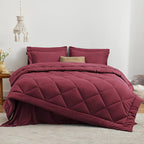 Love's cabin King Size Comforter Set Burgundy, 7 Pieces King Bed in a Bag, All Season Bedding Sets with 1 Comforter, 1 Flat Sheet, 1 Fitted Sheet, 2 Pillowcase and 2 Pillow Sham