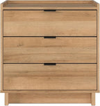 Prepac Simply Modern Nightstand Bedside Table, Natural Oak Nightstand for Bedroom, End Table with 3 Drawers 26.5" W x 26.75" H x 16" D