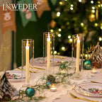 Glass Hurricane Candle Holder: 11.8" Tall Candlestick Holder with Cylinder Windproof Cover Clear Taper Candle Holders for Wedding Party Birthday Christmas Home Decor Set of 2