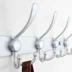Dseap Coat Rack Wall Mounted - 5 Tri Hooks, Heavy Duty, Stainless Steel, Metal Coat Hook Rail for Coat Hat Towel Purse Robes Mudroom Bathroom Entryway (Silver, Pack of 2)