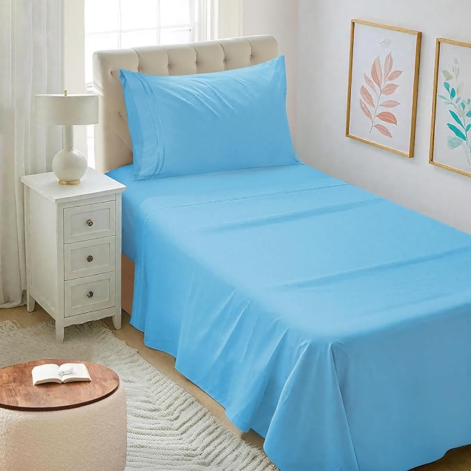 Mejoroom Twin XL Sheet Set - Hotel Luxury Microfiber Sheet & Pillowcase Sets Fits College Dorm Room Mattress - Soft, Breathable, Wrinkle & Fade Resistant - 3 Piece (Denim Blue)