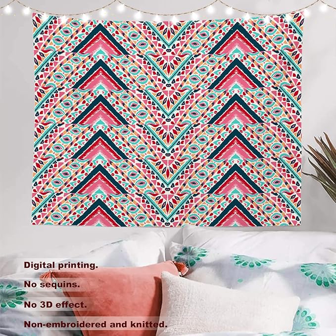 Batmerry Modern Stripe Geometric Tapestry,Boho Tribal ethnic Seamless striped Wall Art Hanging Decoration Polyester Fiber White Ruffled Around for Dorm Room Bedroom Living Room, 51.2x59.1 inches
