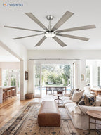 ZMISHIBO 72 inch Brushed Nickel Modern Ceiling Fans with Lights and Remote, Indoor/Outdoor Ceiling Fan for Living Room Patio, 6 Speed Reversible Quiet DC Motor, 3 CCT, Dual Finish Blades