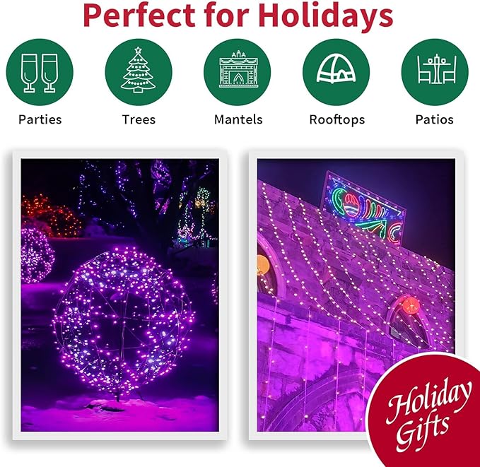 LAMPHOME Super-Bright Extendable Purple Halloween Decoration 100 Lights 19.6ft UL Certified Mini Bulb String Lights Set for Outdoor Halloween Home Christmas Tree Garden Holiday Party Patio Decor
