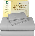 California Design Den Queen Sheets Set - Soft 400 Thread Count Sateen, Natural 100% Cotton Sheets, Deep Pockets with All Around Elastic for a Snug Fit, Cool & Durable Bedding Set - Light Grey