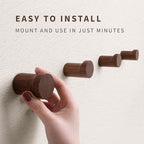 Natural Wooden Wall Mounted Hooks - Pack of 4 - Modern - Handmade Decorative Wood Pegs Minimalist for Hanging Hat, Coats (Black Walnut Wood)