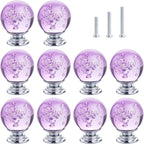 10 PCS Crystal Cabinet Knobs Round Glass Bubbles Dresser Knobs Smooth Drawer Knobs Handle for Home, Cabinet, Drawer and Dresser Hardware with 3 Different Size Screws, 30MM (Purple)