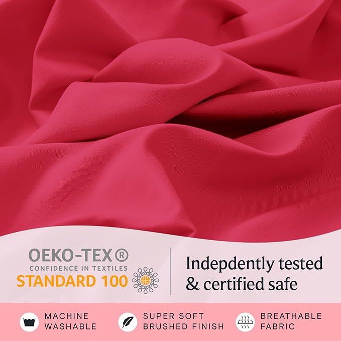 LuxClub 5 PC Sheet Set Bed Sheets Deep Pockets 16" Eco Friendly Wrinkle Free Cooling Machine Washable Hotel Bedding Silky Soft - Red Split King