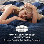 Bedsure Cotton Duvet Cover Set - 100% Cotton Waffle Weave Navy Duvet Cover California King, GentleSoft™ and Breathable Cal King Bedding Set for All Season, 3 Pieces, 104"x98"