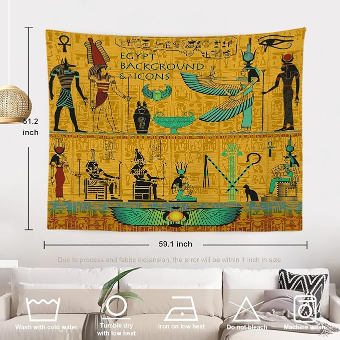 Batmerry Egyptian Tapestry, Egyptian Eye of Horus Or Eye of Ra Picnic Mat Hippie Trippy Tapestry Wall Art Meditation Decor for Bedroom Living Room Dorm, 51.2 x 59.1 Inches, Gold