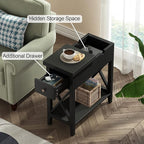 ChooChoo End Table, MDF Material Flip Top Narrow End Table with Drawer, Accent Small Side Table Nightstand for Living Room, Bedroom, and Small Spaces - Black