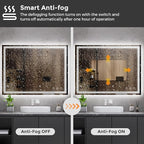 Koonmi 36x48 LED Bathroom Mirror, Backlit + Front Lit, LED Bathroom Mirror with Lights for Wall, 3 Colors, Anti-Fog, Dimmable Brightness, Memory Function, Tempered Glass