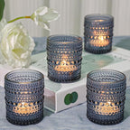 24 Pcs Votive Candle Holders, Dark Blue Glass Candle Holder Bulk for Table Centerpiece, Tea Lights Candle Holders for Wedding Shower, Party and Home Decor