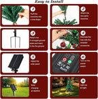 Lewondr Set of 2 Prelit Pathway Christmas Trees, 47.24" Outdoor Xmas Tree with 50 LED Strawberry Lights, Pine Cones Red Green Fruits, Solar and Type-C Powered Xmas Decor with Small Bells for Yard Home