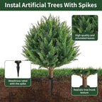 23”Artificial Cedar Topiary Ball Tree Set of 2 with Ground Spikes, UV Resistant Artificial Bushes Fake Plants for Home Front Door Offices