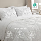 Bedsure California King Comforter Set White - Bed in a Bag Cal King Bedding Set 7 Pieces, GentleSoft™ Pintuck Bed Set Gift for Family, Pinch Pleat White Comforter with Sheets, Pillowcases & Shams