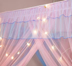 Mengersi Rainbow Canopy Bed Curtains with Lights - Princess Bed Canopy for Girls - Bed Drapes Netting- Bedroom Decoration Accessories,Twin