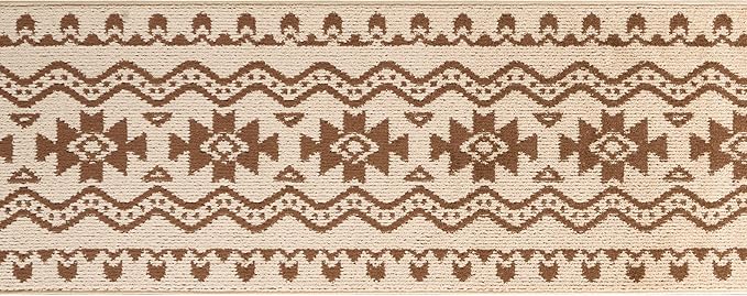 Custom Length Cut to Size Tribal Ethnic Southwestern Inspired Hallway Runner Rug, Non Slip Rubber Backed, 31 inch Wide X Customized Length, Aztec Beige, 31 inch X 27 feet
