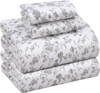 RUVANTI Flannel Sheets King Size - 100% Cotton Brushed King Size Sheets Set - Deep Pockets 16 Inches Bed Sheets - All Seasons Breathable & Extra Soft - Warm & Cozy, 4 Piece, Vintage Flora