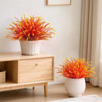 Artificial Fake Plants Flowers for Outdoors Fall Decor, 12 Bundles Fall Leaves Faux Lavender Flowers for Autumn Decoration, Fake Shrubs UV Resistant Planter No Fade for Garden Porch Balcony(Orange)