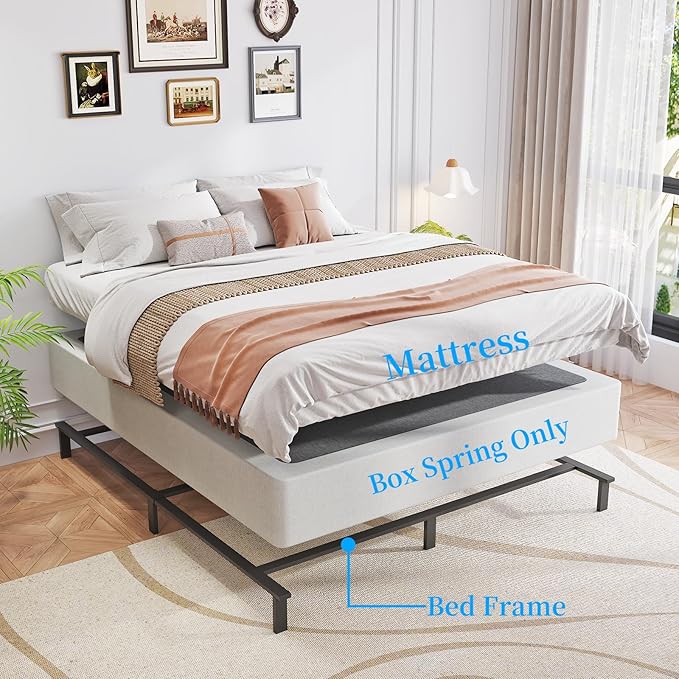 King Box Spring, 9 Inch Metal King Size Box Spring Only, Heavy Duty Metal Frame Mattress Foundation Support for 3000lbs, Easy Assembly, Noise Free, Non Slip