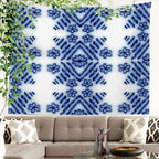 Batmerry Blue Art Flower Tapestry, Blue White Ceramic Glaze Tie Dye Wall Art Hanging Decoration Polyester Fiber White Ruffled Around for Dorm Room Bedroom Living Room, 39.1x59.1 inches