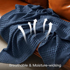 PHF 100% Cotton Waffle Weave Blanket King Size for Bed, Soft Lightweight & Breathable, All-Season Comfort, Luxury Aesthetic Woven Bedding for Home Decor, 108"x90", Blue Sapphire