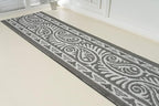 Custom Length Cut to Size Tribal Ethnic Southwestern Inspired Hallway Runner Rug, Non Slip Rubber Backed, 31 inch Wide X Customized Length, Mayan Grey, 31 inch X 22 feet