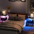 Nightstands Set of 2 with Charging Station and Drawer, End Table Bedside Table with 20 Colors LED Light Strip and 2 Layers Shelf for Bedroom Living Room Sofa Couch (Black)