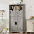 Iwell Storage Cabinet with 2 Drawers & 2 Adjustable Shelves, Kitchen Cabinet, Cupboard, for Living Room, Kitchen, Entryway, Home Office, Grey