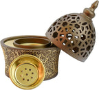 Intense Oud Calligraphy Style Closed Resin Incense Burner – 8 Inches, Coffee Metal Tray, Arabian Bakhoor Burner for Yoga, Aromatherapy, Home, Office & Bedroom Decor