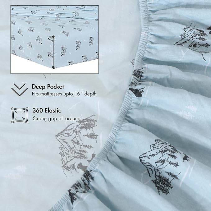 RUVANTI Flannel Sheets Full Size - 100% Cotton Double Brushed Bed Sheets Set, Deep Pockets 16 Inches, All Seasons Breathable & Extra Soft Full Sheets, Warm & Cozy, 4 Piece, Soul Dog