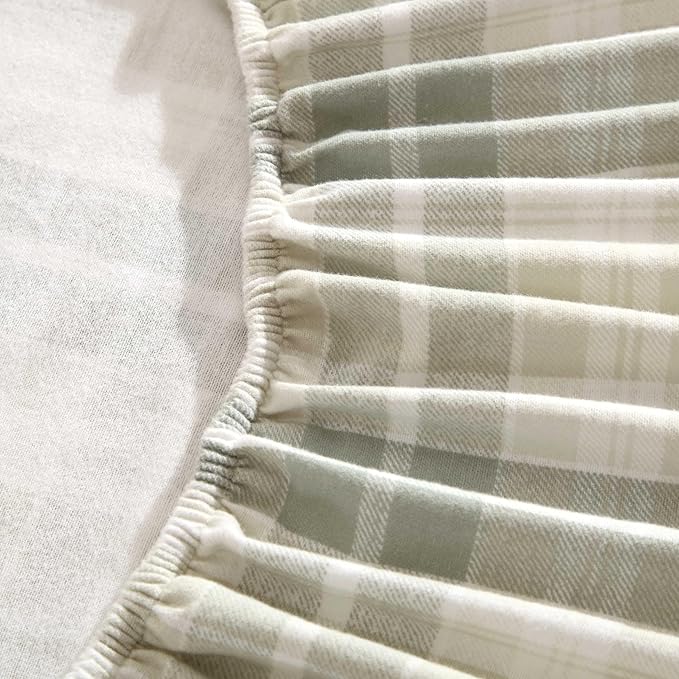 Laura Ashley - Flannel Sheets Queen Size, Anti-Pilling & Wrinkle Resistant Cotton, Touchably Soft for All-Season Comfort - Bed Sheets with Matching Pillowcases & Fitted Sheet (Mulholland Plaid Green)