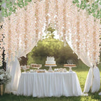 mizii 6Pcs Beige Wisteria Hanging Flowers 48" Silk Wisteria Artificial Flowers Garland Vines Fake Hanging Flowers Decoration for Wedding Flower Wall Backdrop Centerpieces Party Room Decor (Beige)