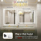 Keonjinn Lighted Bathroom Mirror, 40 x 32 Inch Bathroom LED Mirror with Lights, Frontlit Only, HD Tempered Glass, UL-Listed LED Driver, Anti-Fog, 6000K Dimmale, Easy Installation(Horizontal/Vertical)