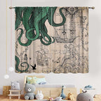 Nautical Octopus Curtains, Coastal Old Pirate Map Sailboat Compass Vintage Magic Ocean Kraken Octopus Tentacles Window Drapery Treatment for Bedroom Living Room Kitchen Bathroom 2 Panels, 84"x84" Inch