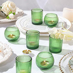 Green Votive Candle Holders Set of 10- Round Green Candle Holders Bulk, Glass Candle Holder for Wedding Home Decoration, Tea Lights Candle Holder for Bridal Shower, Party & Gift